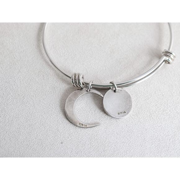 LA Rocks Sterling Silver 925 Charm Bangle Mother Daughter Crescent Moon Slider - Picture 5 of 6